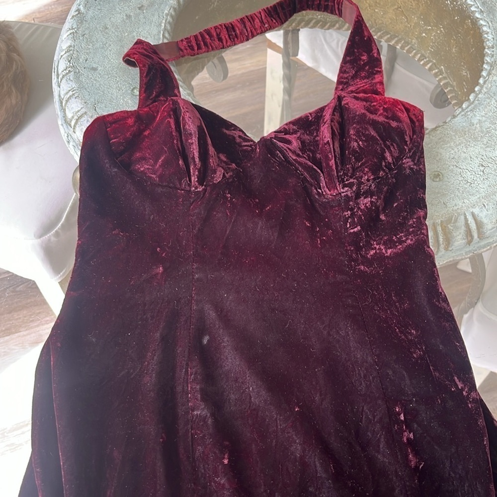 90’s Rampage whimsigoth crushed velvet Dress Maxi Halter thigh Slit Y2K size 5 - Picture 12 of 13